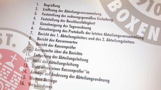 Symbilbild mit dem Logo der Boxabteilung und der Tagesordnung der Abteilungsversammlung